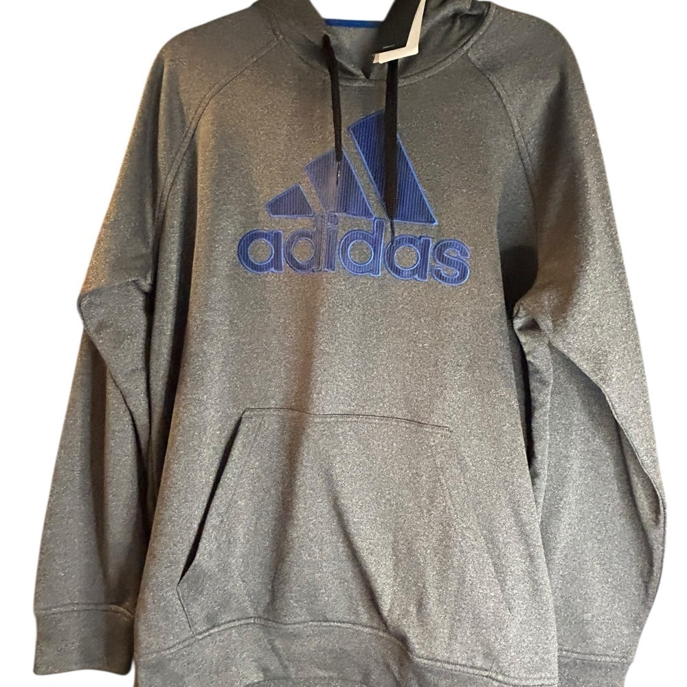 Adidas Men’s Hoodie NWT Large Gray with Blue - Picture 7 of 7